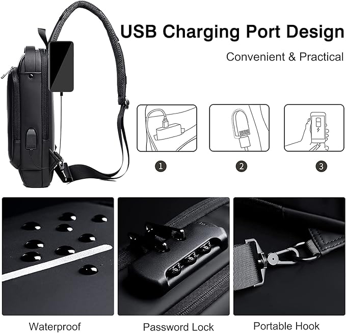 Anti Theft Sling Bag with USB Charging